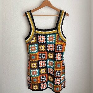 Colorful Crochet Knit Patchwork Dress